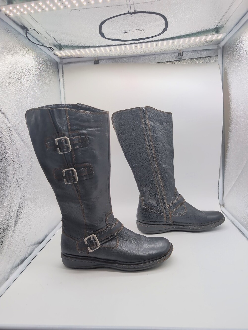 b.o.c. Born Concept Black Leather Knee-High Buckle Boots - Sz 11 (43) - Picture 5 of 7